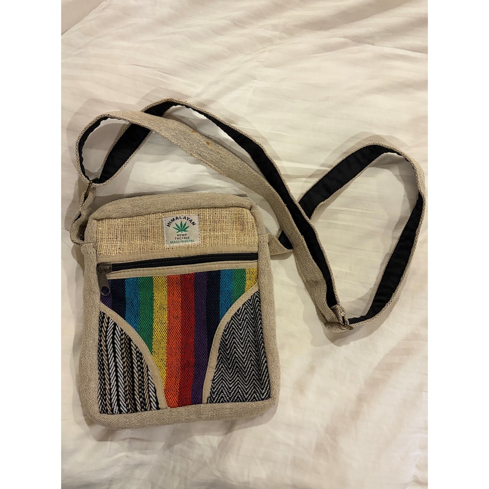Himalayan Hemp Adjustable Crossbody Woven Bag Rainbow Hippie THC Free Boho Purse